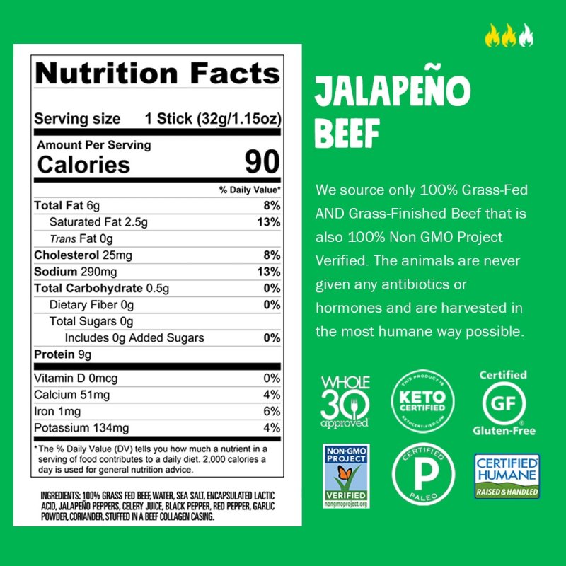 CHOMPS GRASS FED JALAPEñO BEEF MEAT SNACK 1.15OZ STICK