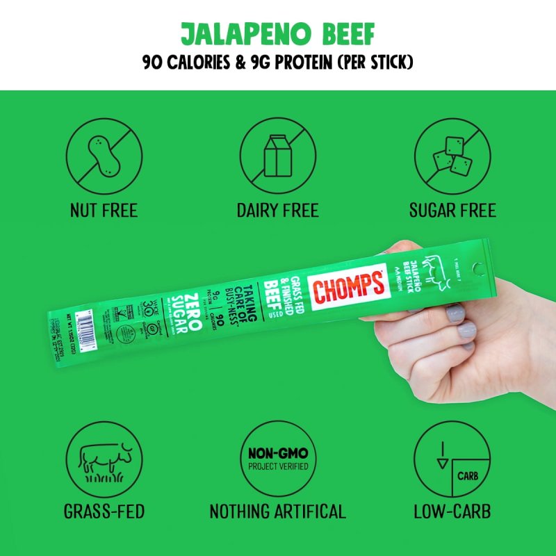 CHOMPS GRASS FED JALAPEñO BEEF MEAT SNACK 1.15OZ STICK