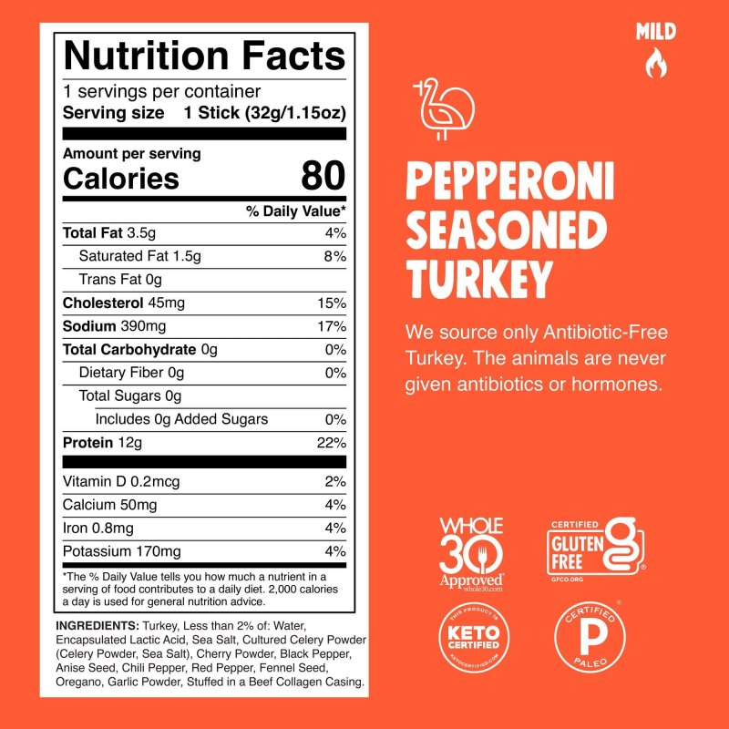 CHOMPS ANTIBIOTIC FREE PEPPERONI TURKEY STICK 1.15OZ - HEALTHY SNACK OPTION