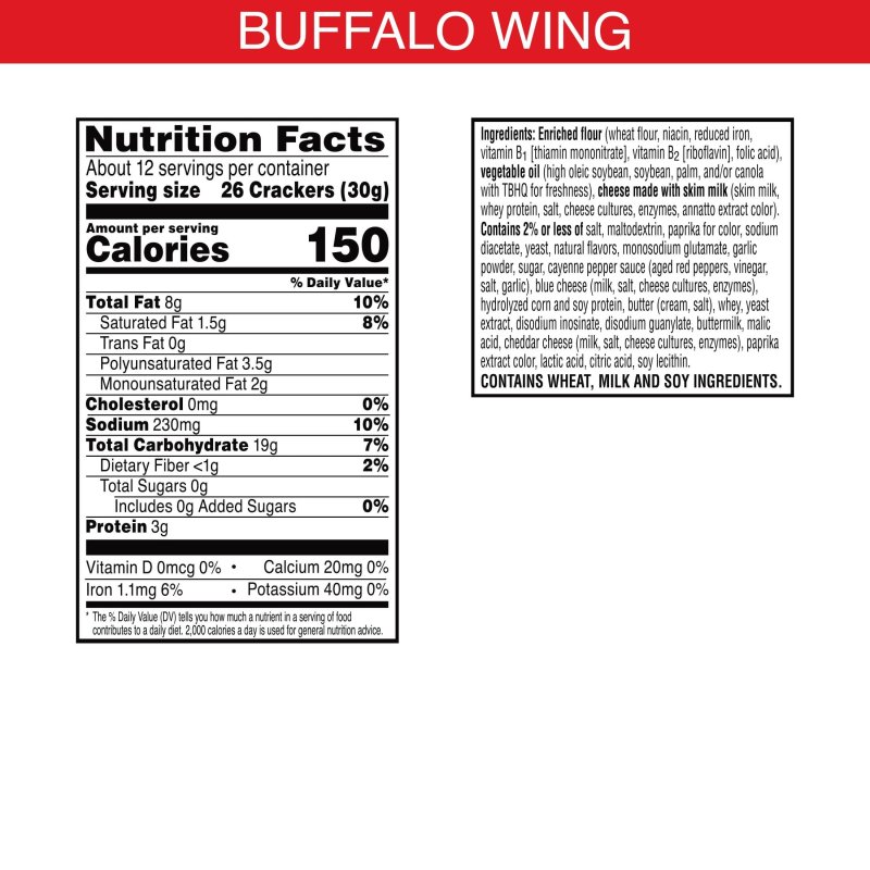 CHEEZ-IT BUFFALO WING CHEESE CRACKERS BAKED SNACK 12.4 OZ