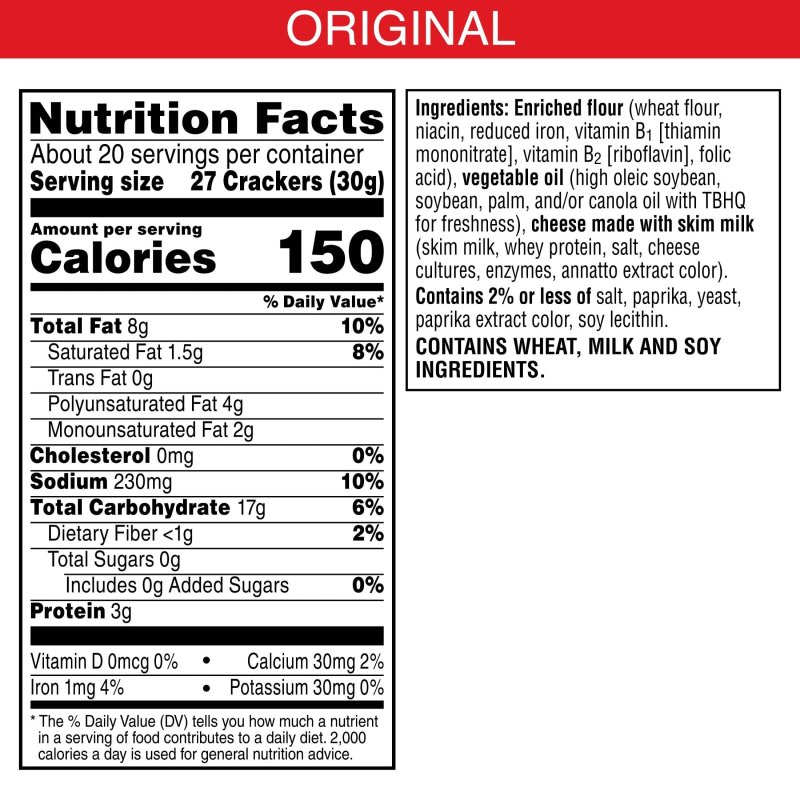 CHEEZ-IT ORIGINAL CHEESE CRACKERS BAKED SNACK 21 OZ