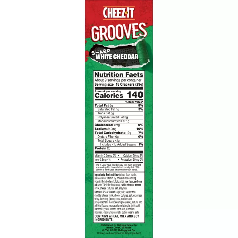 CHEEZ-IT GROOVES SHARP WHITE CHEDDAR CRACKERS 9OZ PACK OF 2