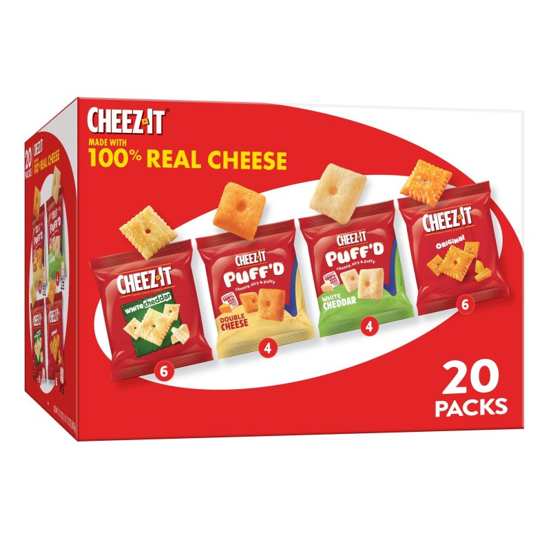 CHEEZ-IT CHEESE CRACKERS BAKED STF9 SNACK CRACKERS VARIETY PACK 1772OZ BOX 20 POUCHES
