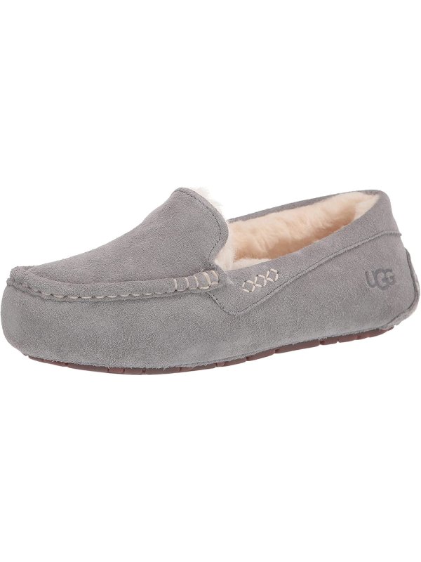 UGG WOMEN'S GRAY PADDED ANSLEY SLIP-ON LEATHER MOCCASINS SHOES SIZE 7