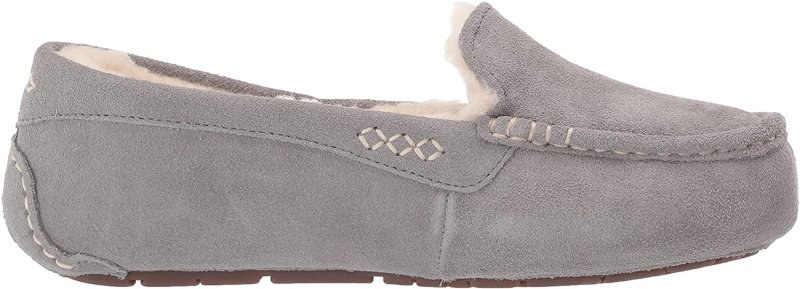 UGG WOMEN'S GRAY PADDED ANSLEY SLIP-ON LEATHER MOCCASINS SHOES SIZE 7