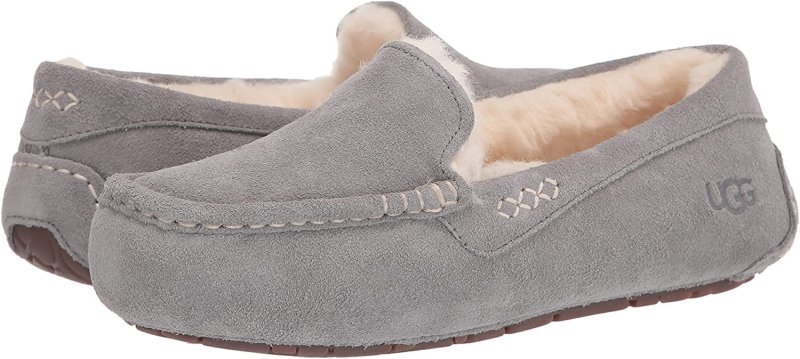 UGG WOMEN'S GRAY PADDED ANSLEY SLIP-ON LEATHER MOCCASINS SHOES SIZE 7