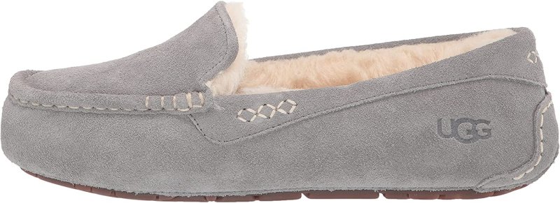 UGG WOMEN'S GRAY PADDED ANSLEY SLIP-ON LEATHER MOCCASINS SHOES SIZE 7