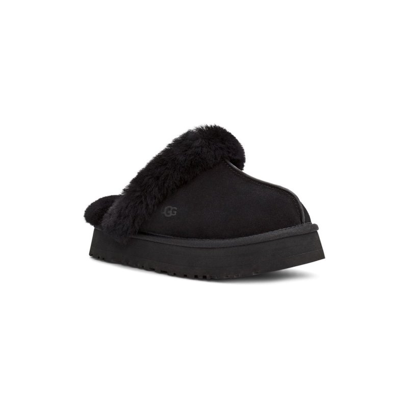 UGG DISQUETTE LEATHER FUR LINED CHUNKY SLIDE SLIPPERS