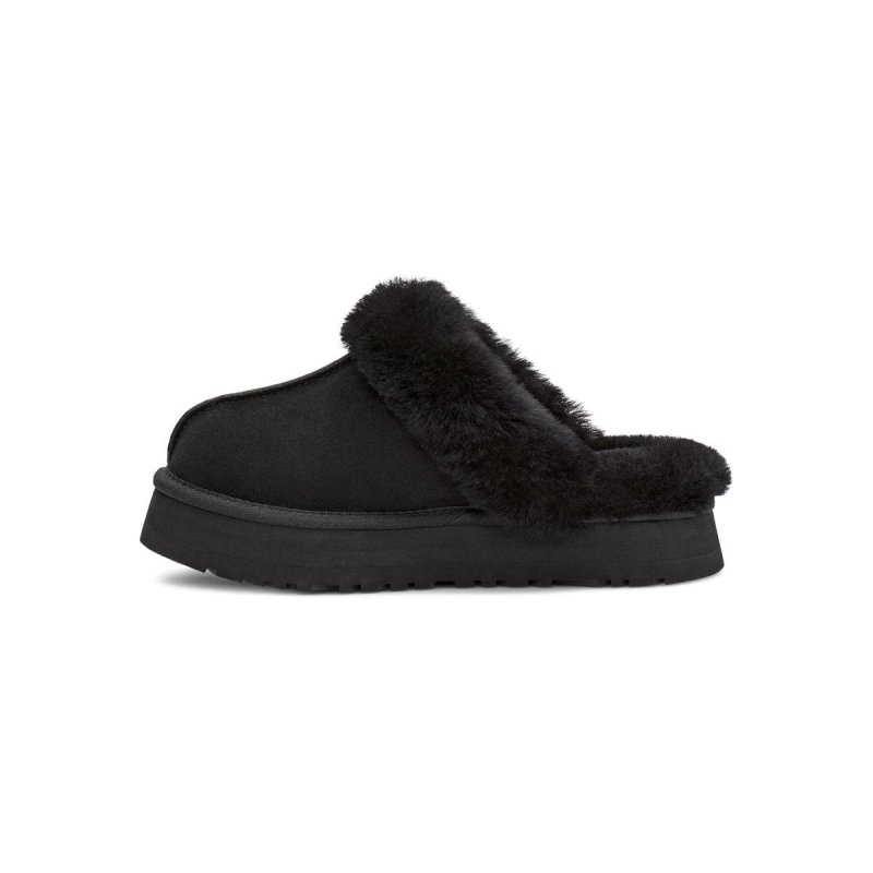 UGG DISQUETTE LEATHER FUR LINED CHUNKY SLIDE SLIPPERS