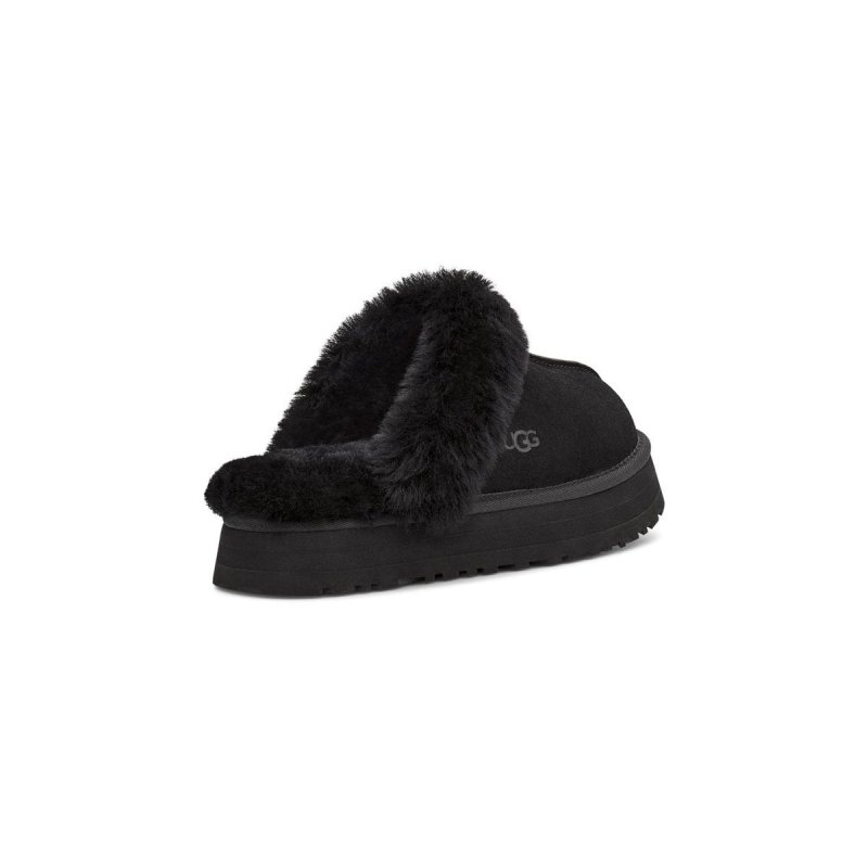 UGG DISQUETTE LEATHER FUR LINED CHUNKY SLIDE SLIPPERS