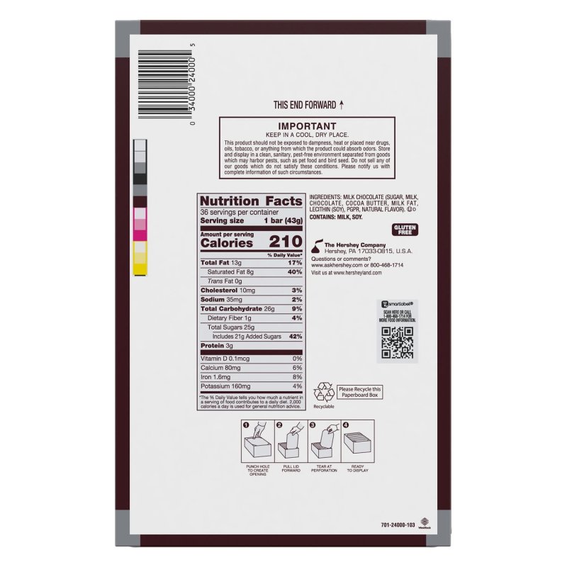HERSHEYS MILK CHOCOLATE BARS 1.55 OZ 36 COUNT