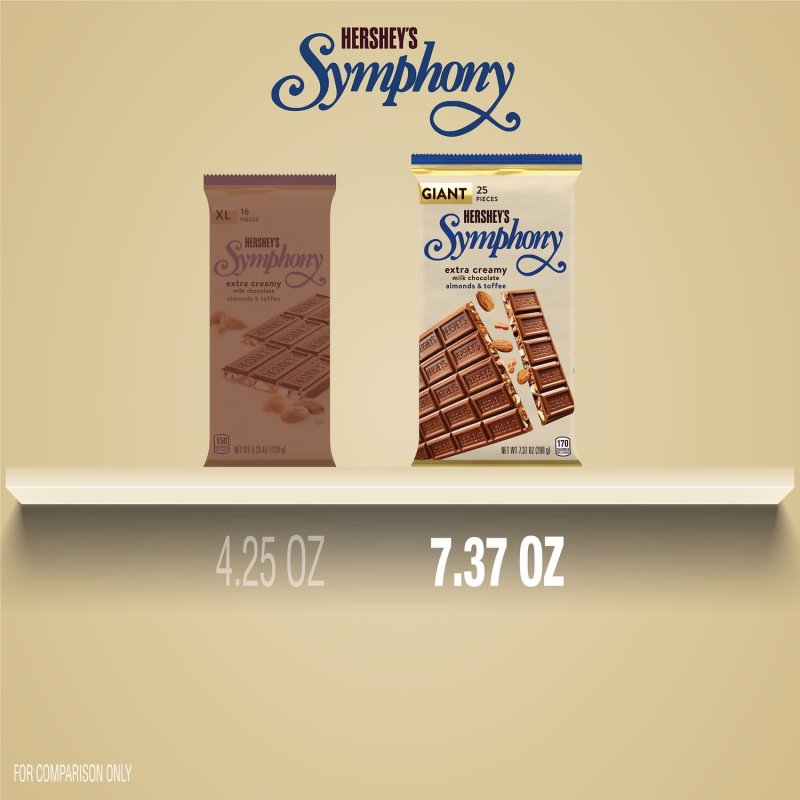 HERSHEY'S SYMPHONY CHOCOLATE ALMOND TOFFEE GIANT CANDY BAR 7.37 OZ 25 PIECES