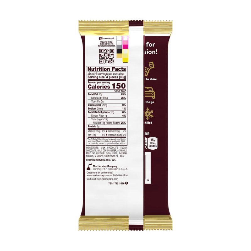 HERSHEY'S MILK CHOCOLATE ALMOND XL CANDY BAR 4.25 OZ 16 PIECES