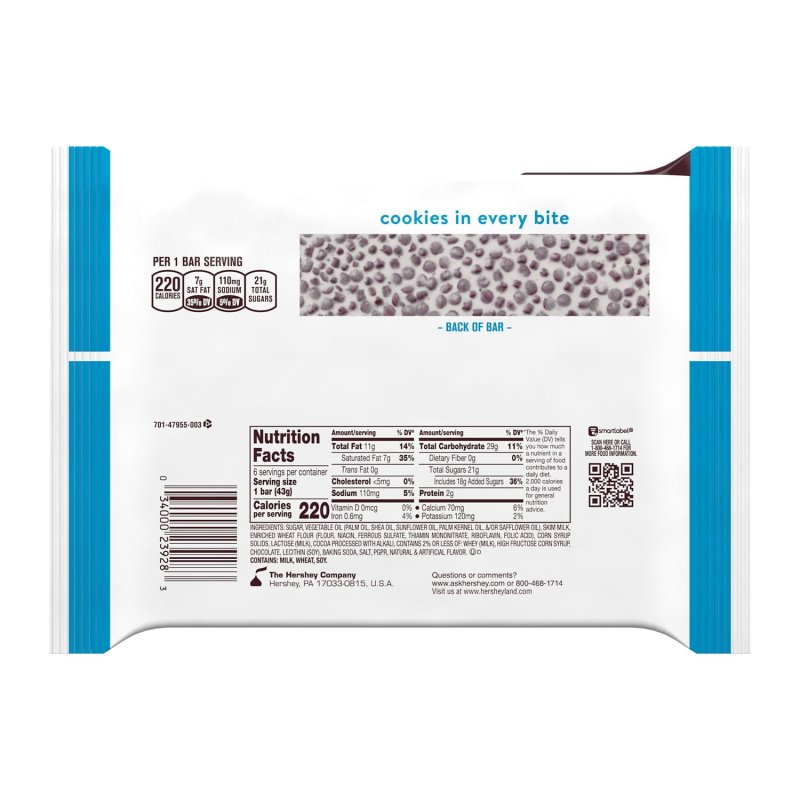 HERSHEYS COOKIES N CREME CANDY BARS 1.55 OZ 6 COUNT