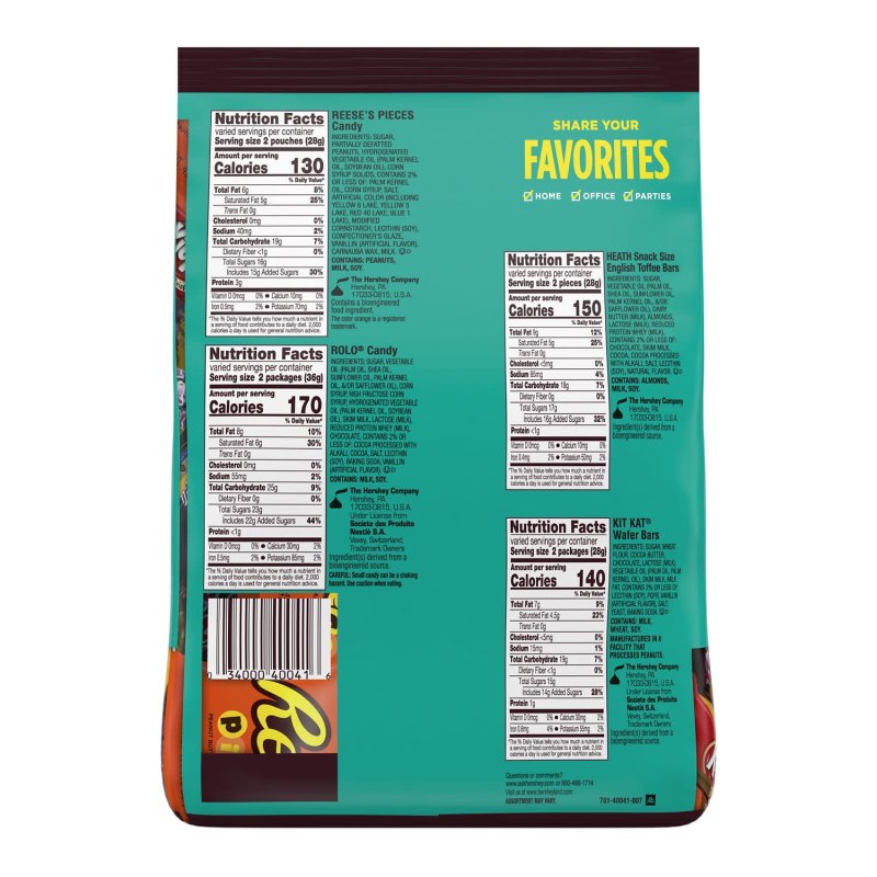 HERSHEY ASSORTED FLAVORED SNACK SIZE CANDY PARTY PACK 35.04 OZ