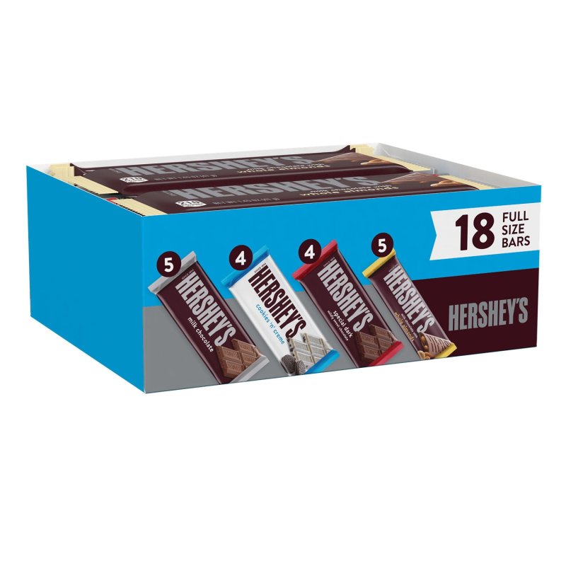 HERSHEY'S ASSORTED MILK CHOCOLATE WHITE CREME CANDY BOX 27 OZ 18 BARS