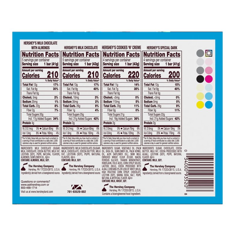 HERSHEY'S ASSORTED MILK CHOCOLATE WHITE CREME CANDY BOX 27 OZ 18 BARS