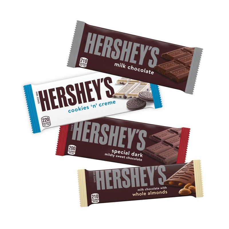 HERSHEY'S ASSORTED MILK CHOCOLATE WHITE CREME CANDY BOX 27 OZ 18 BARS