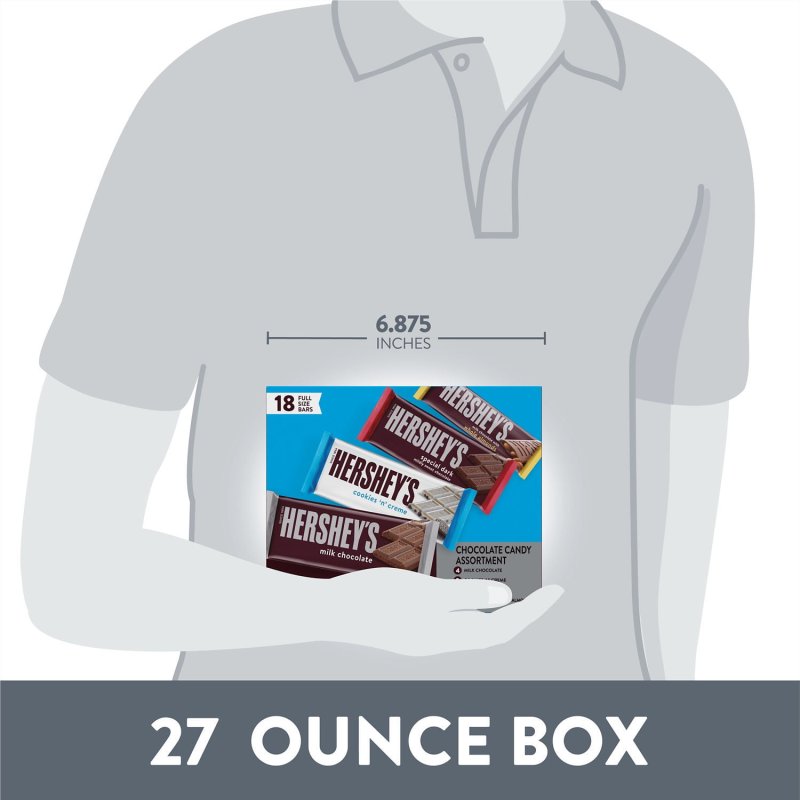 HERSHEY'S ASSORTED MILK CHOCOLATE WHITE CREME CANDY BOX 27 OZ 18 BARS