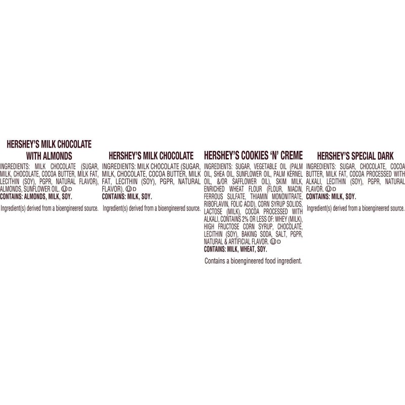 HERSHEY'S ASSORTED MILK CHOCOLATE WHITE CREME CANDY BOX 27 OZ 18 BARS