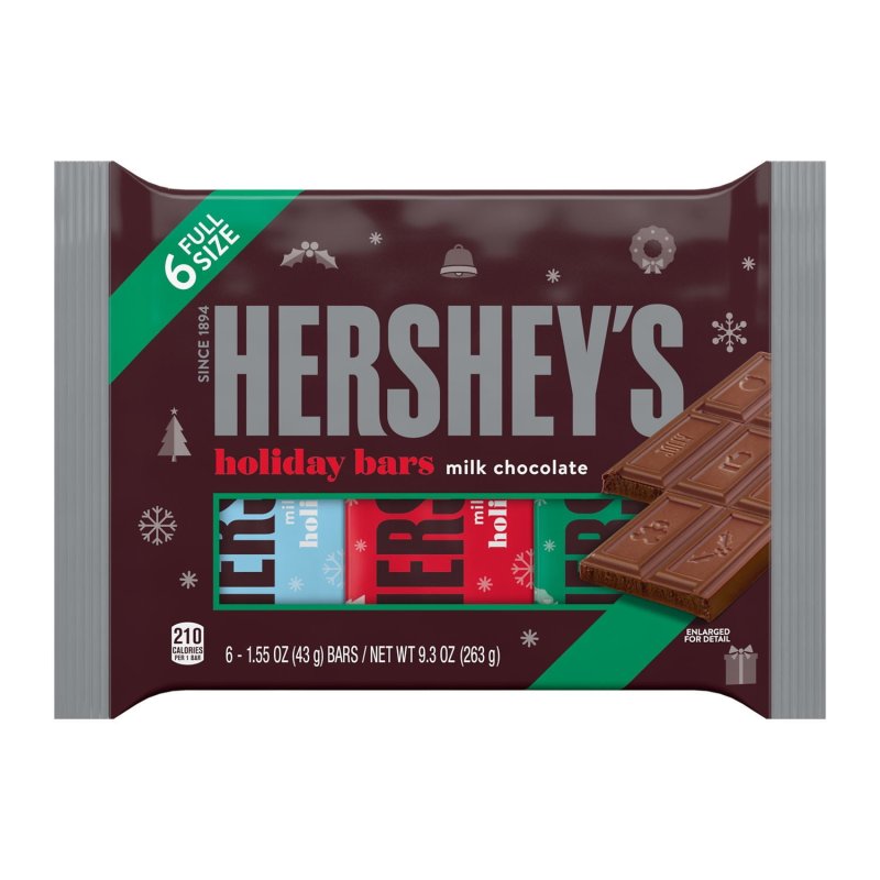 HERSHEY MILK CHOCOLATE CHRISTMAS CANDY BARS 1.55 OZ 6 COUNT
