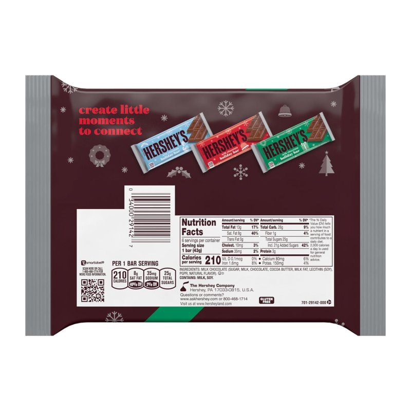 HERSHEY MILK CHOCOLATE CHRISTMAS CANDY BARS 1.55 OZ 6 COUNT