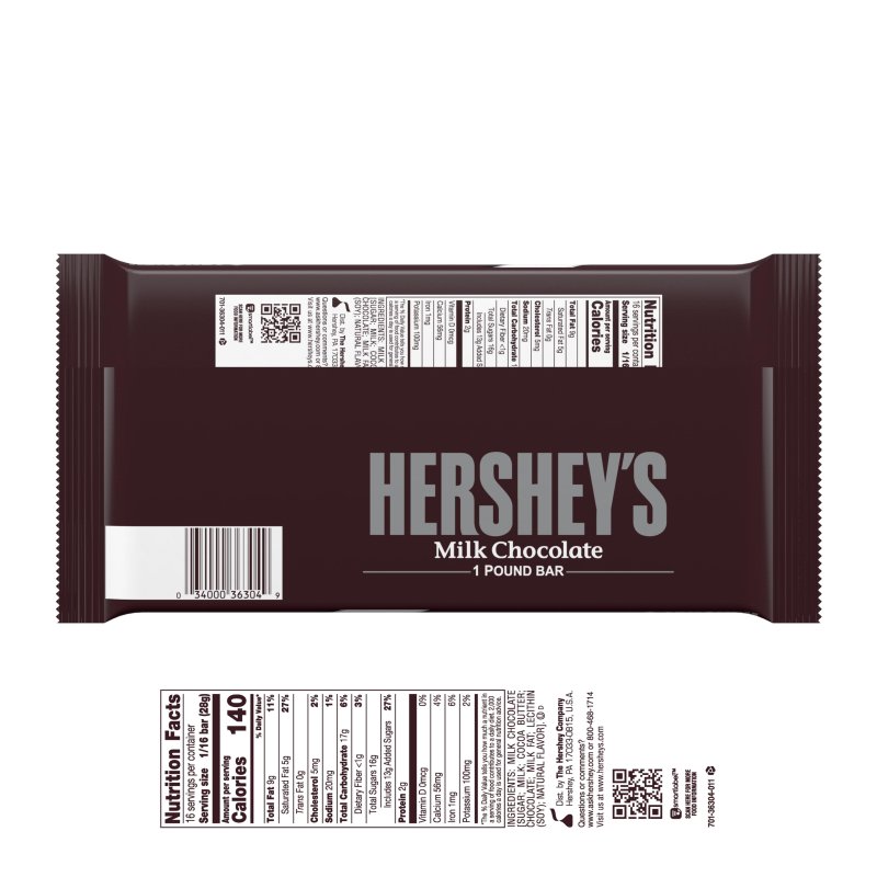HERSHEYS MILK CHOCOLATE BAR 1 LB LARGEST SIZE PACK