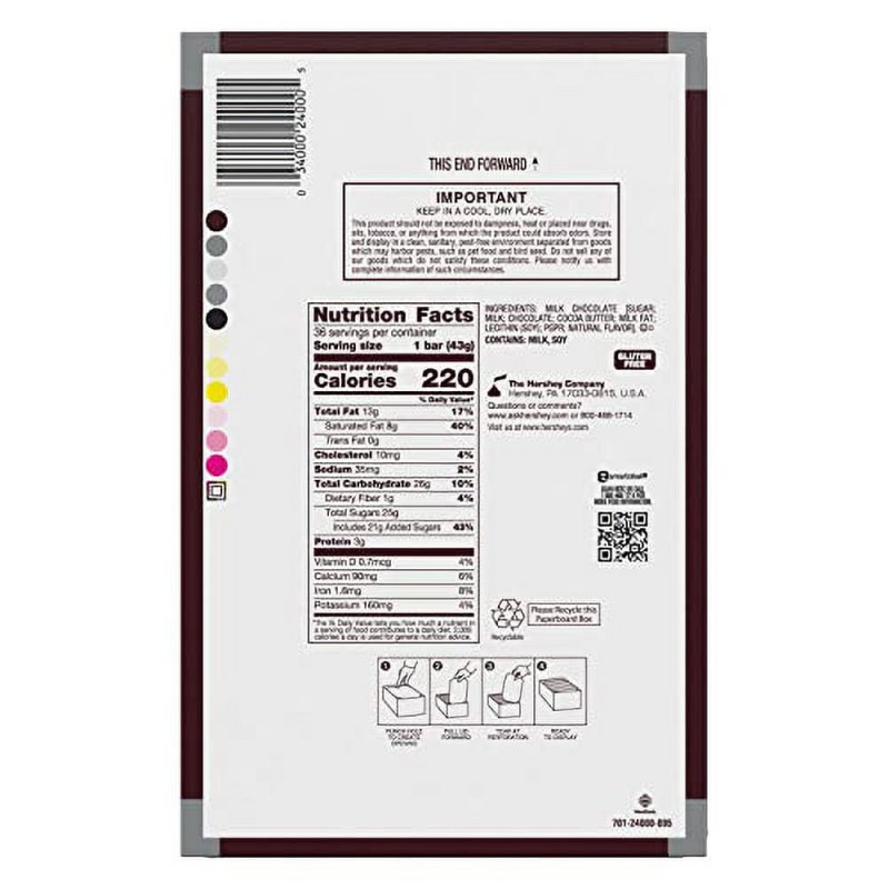 HERSHEYS MILK CHOCOLATE INDIVIDUALLY WRAPPED CANDY BARS 1.55 OZ 36 COUNT