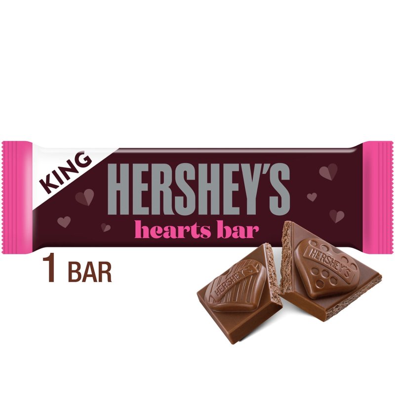 HERSHEYS MILK CHOCOLATE KING SIZE HEARTS VALENTINES CANDY BAR 2.5 OZ