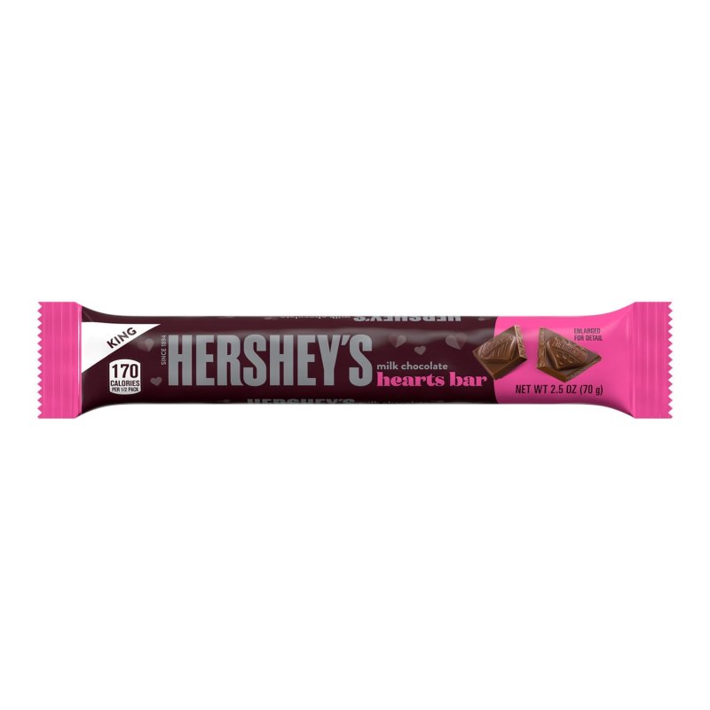 HERSHEYS MILK CHOCOLATE KING SIZE HEARTS VALENTINES CANDY BAR 2.5 OZ