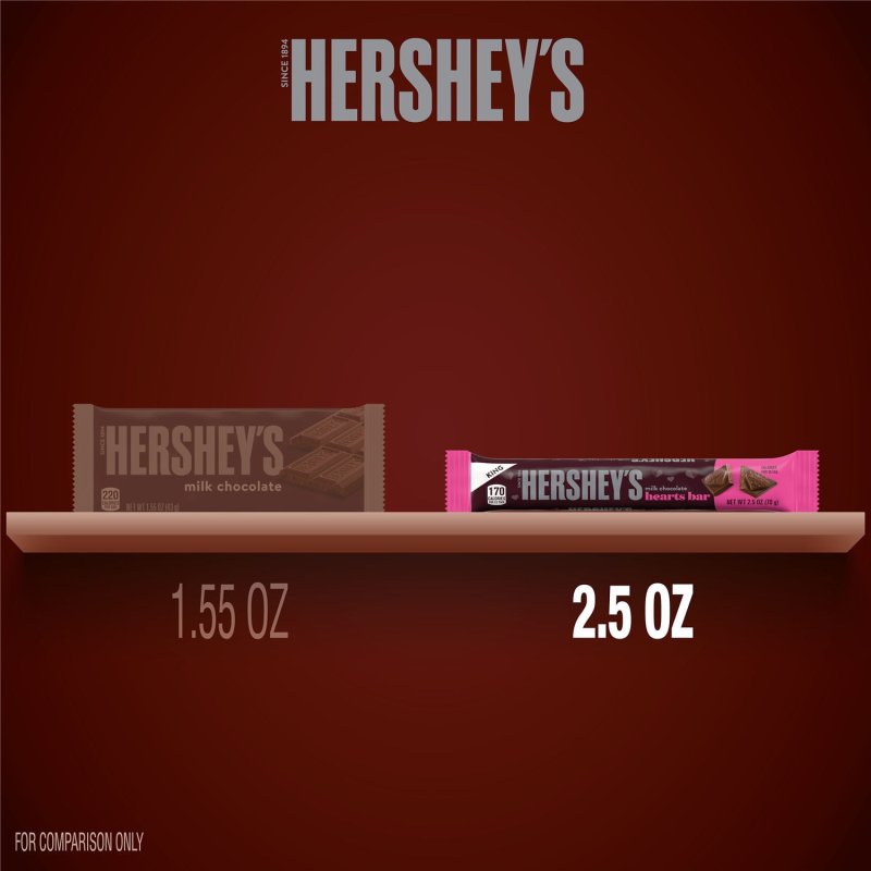 HERSHEYS MILK CHOCOLATE KING SIZE HEARTS VALENTINES CANDY BAR 2.5 OZ
