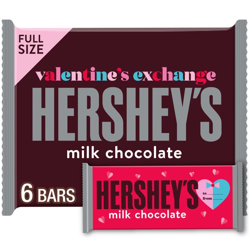 HERSHEY MILK CHOCOLATE VALENTINE EXCHANGE CANDY BARS 1.55 OZ 6 COUNT
