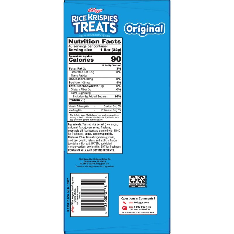 RICE KRISPIES TREATS ORIGINAL CHEWY CRISPY MARSHMALLOW SQUARES 40 COUNT 31.2 OZ