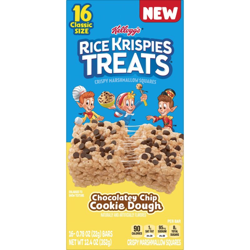 RICE KRISPIES TREATS CHOCOLATEY CHIP COOKIE DOUGH MARSHMALLOW SNACK BARS 12.4 OZ 16 COUNT