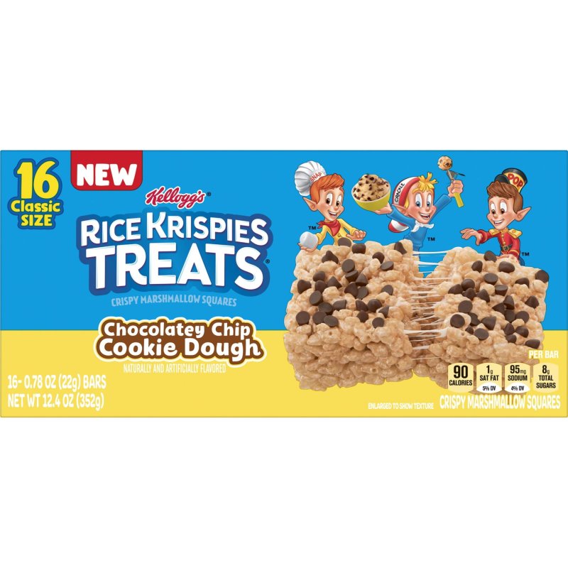 RICE KRISPIES TREATS CHOCOLATEY CHIP COOKIE DOUGH MARSHMALLOW SNACK BARS 12.4 OZ 16 COUNT