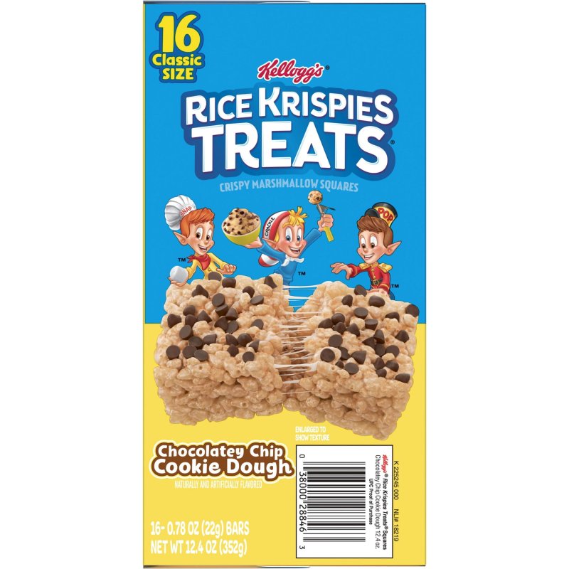 RICE KRISPIES TREATS CHOCOLATEY CHIP COOKIE DOUGH MARSHMALLOW SNACK BARS 12.4 OZ 16 COUNT