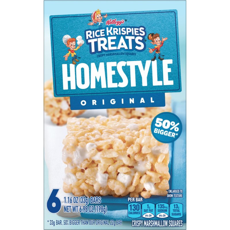 RICE KRISPIES TREATS HOMESTYLE ORIGINAL CHEWY CRISPY MARSHMALLOW SQUARES 6.98 OZ 6 COUNT