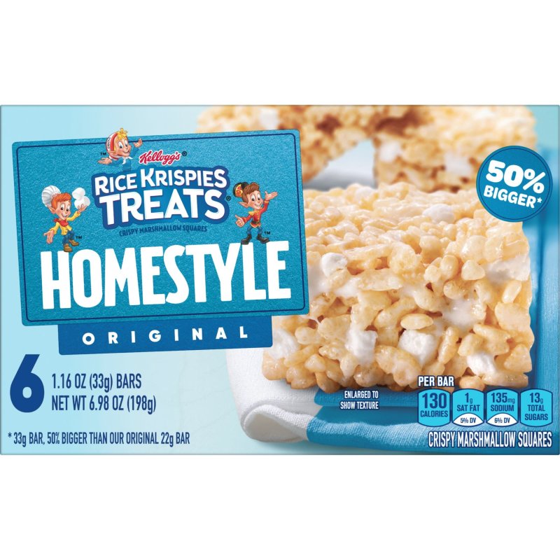 RICE KRISPIES TREATS HOMESTYLE ORIGINAL CHEWY CRISPY MARSHMALLOW SQUARES 6.98 OZ 6 COUNT