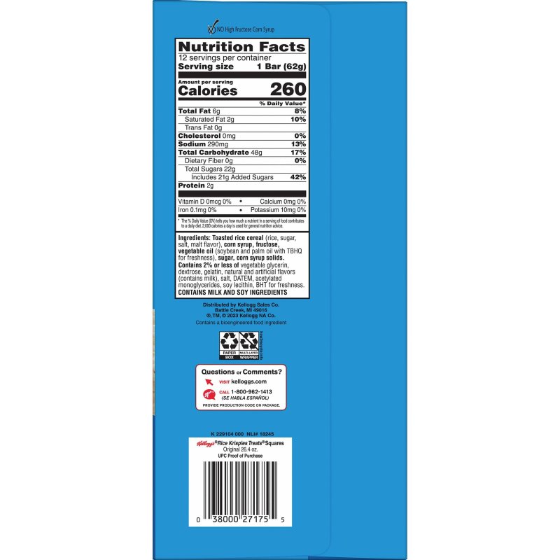 RICE KRISPIES TREATS CHEWY MARSHMALLOW SNACK BARS 26.4 OZ 12 COUNT