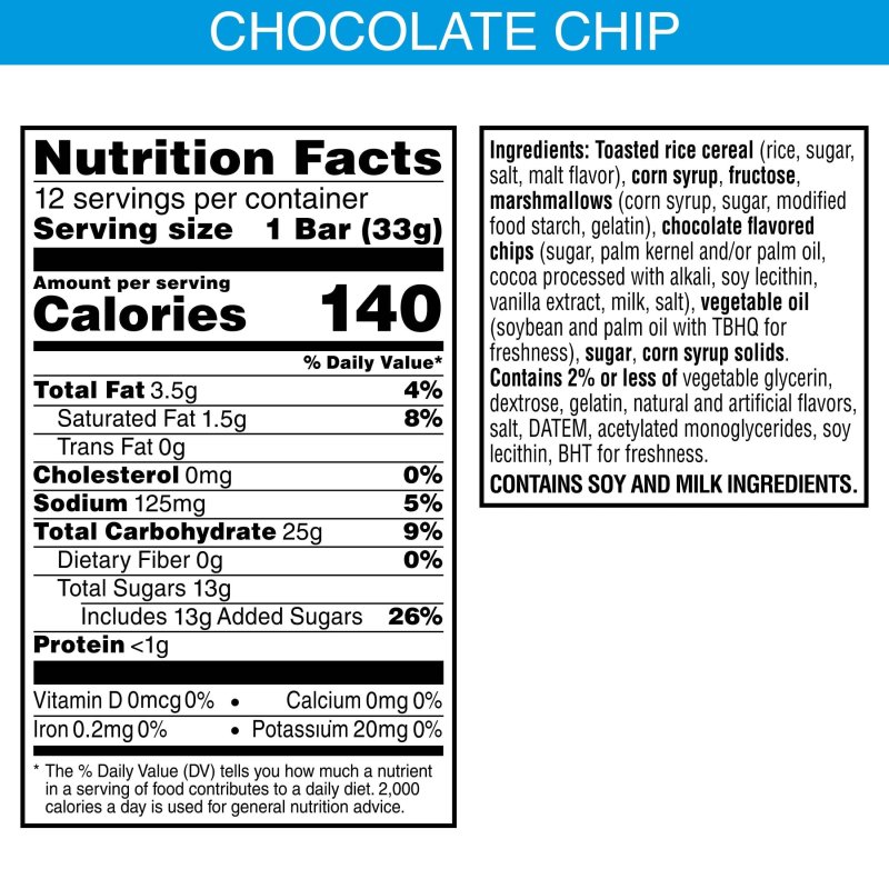 RICE KRISPIES TREATS HOMESTYLE CHOCOLATEY CHIP CHEWY CRISPY MARSHMALLOW SQUARES 13.96 OZ
