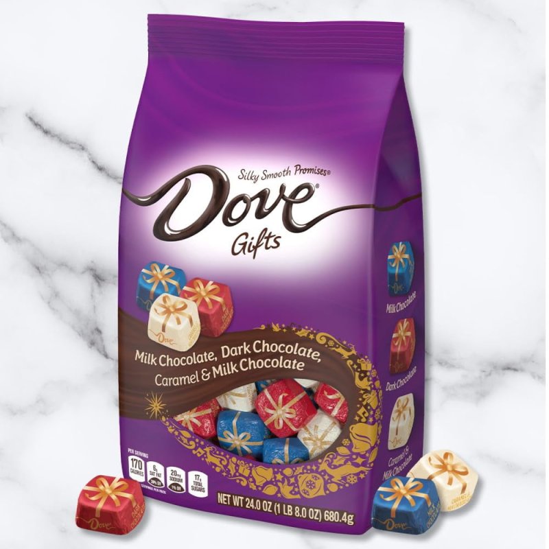 DOVE PROMISES CHRISTMAS STOCKING STUFFER MILK DARK CARAMEL CHOCOLATE CANDY 24 OZ BAG