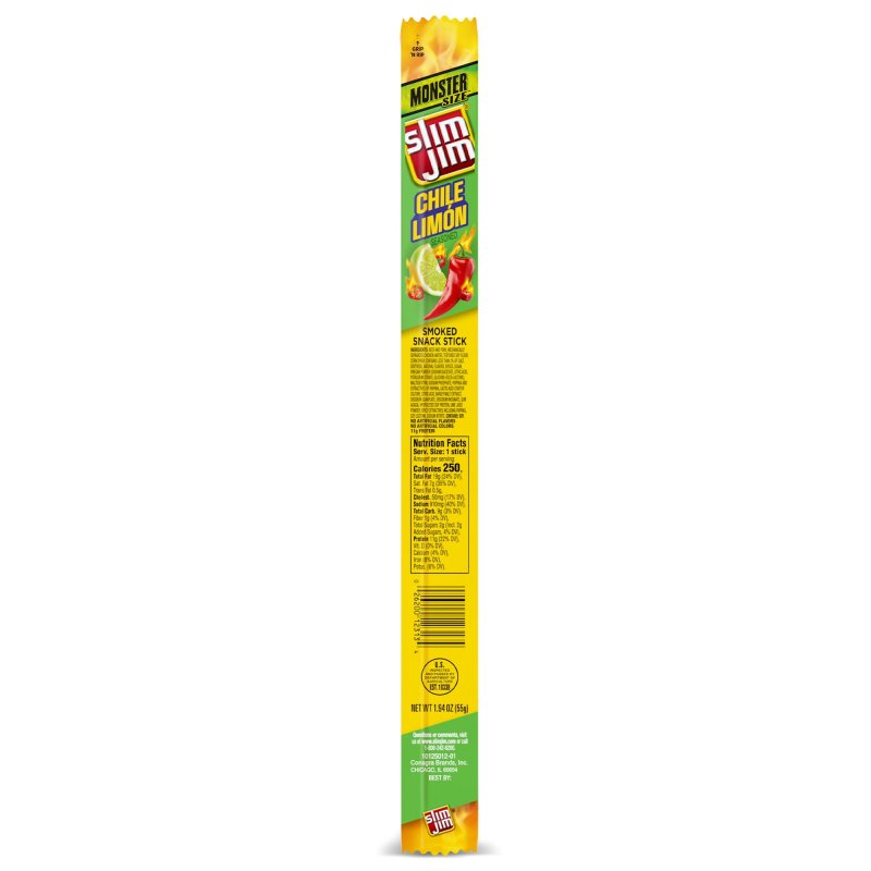 SLIM JIM MONSTER SMOKED SNACK STICK CHILE LIMóN SEASONED 1.94 OZ FOR SPICY SNACKING