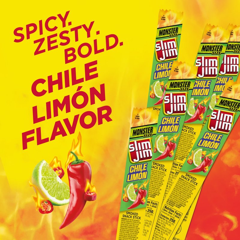 SLIM JIM MONSTER SMOKED SNACK STICK CHILE LIMóN SEASONED 1.94 OZ FOR SPICY SNACKING