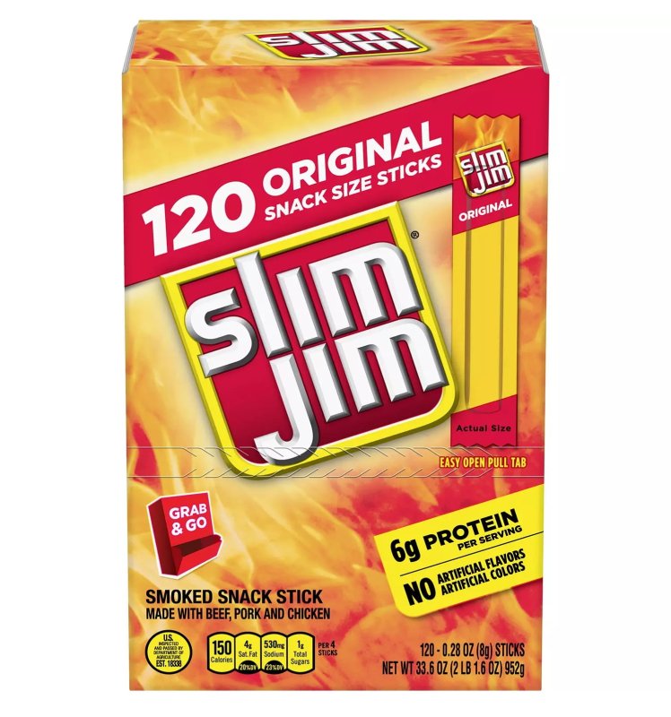 SLIM JIM ORIGINAL 120 COUNT PACK AMERICAN SNACK BEEF JERKY STICKS