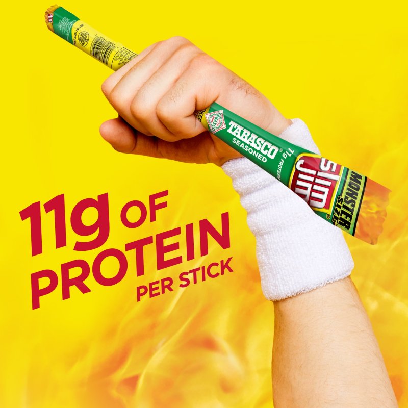 SLIM JIM MONSTER SIZE TABASCO SMOKED SNACK STICKS MONSTER MEAT STICKS 1.94 OZ 18 CT