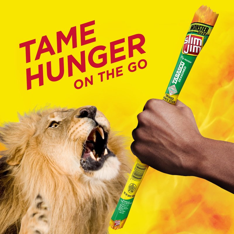 SLIM JIM MONSTER SIZE TABASCO SMOKED SNACK STICKS MONSTER MEAT STICKS 1.94 OZ 18 CT