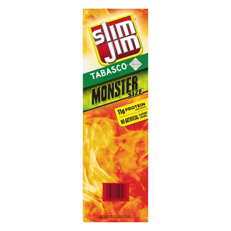 SLIM JIM MONSTER SIZE TABASCO SMOKED SNACK STICKS MONSTER MEAT STICKS 1.94 OZ 18 CT