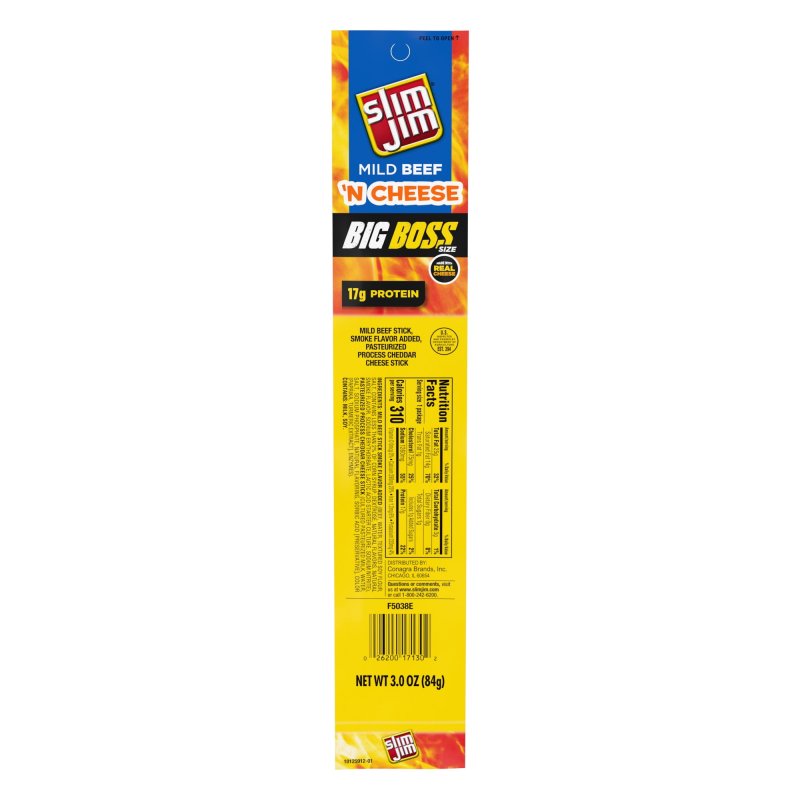 SLIM JIM BIG BOSS SIZE MILD BEEF CHEESE STICK MEAT SNACKS 3 OZ