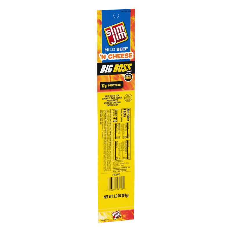SLIM JIM BIG BOSS SIZE MILD BEEF CHEESE STICK MEAT SNACKS 3 OZ