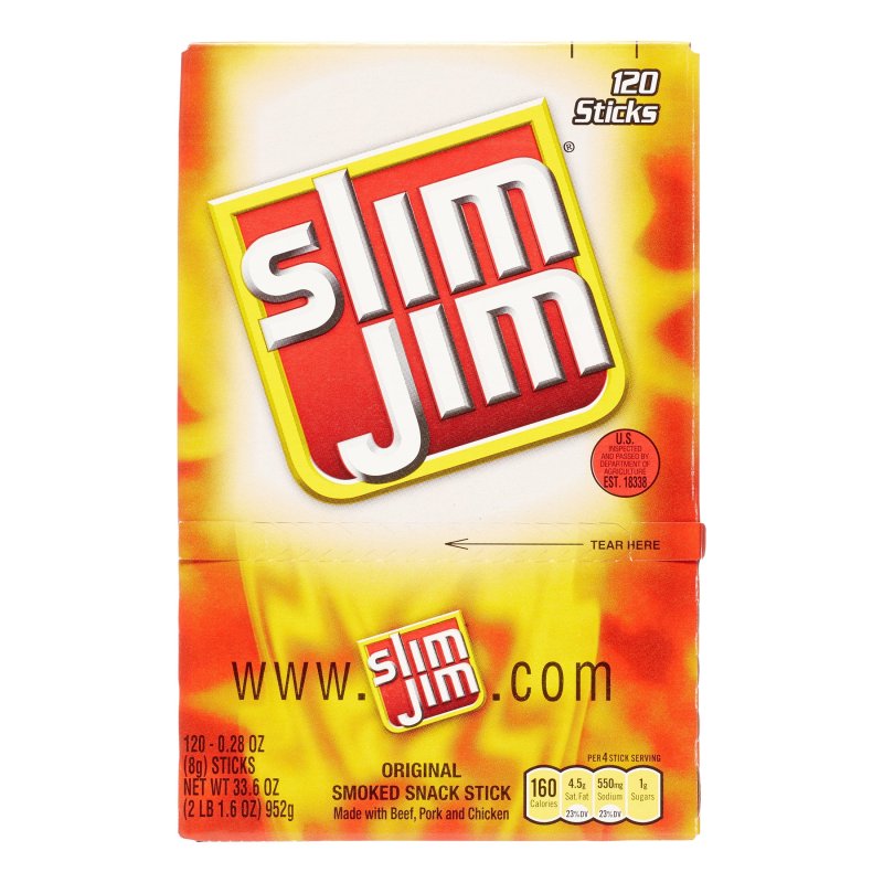 SLIM JIM SMOKED SNACK STICKS ORIGINAL 0.28 OUNCE PACK OF 120